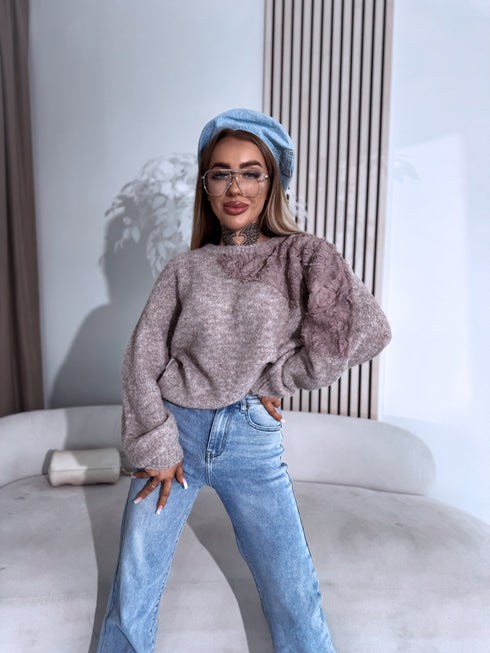 Knitted sweater "ROSETTE Y25008" - CAPPUCCINO